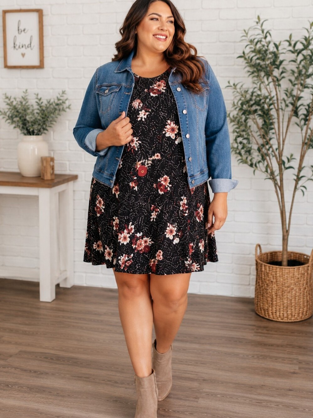 Torrid Black Floral 3/4 Sleeve Challis Shift Dress Feminine Romantic Women's 2X